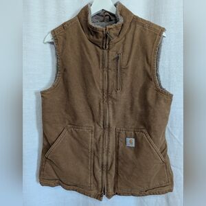 Carhartt Washed Duck Mock Neck Vest In Carhartt Brown Women's M8/10 Sherpa Lined